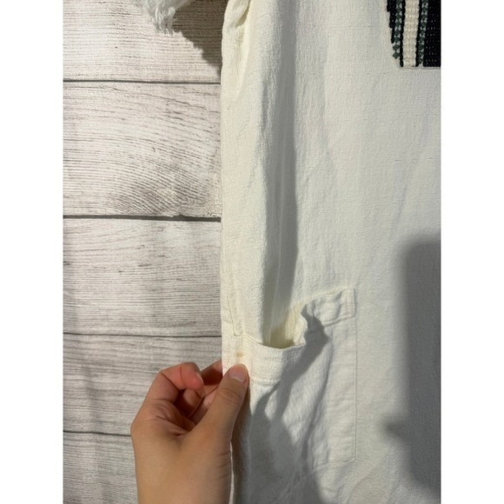 World Market S/M White Embroidered Cotton Dress Lagenlook Relaxed Boho Earthy - Picture 7 of 7